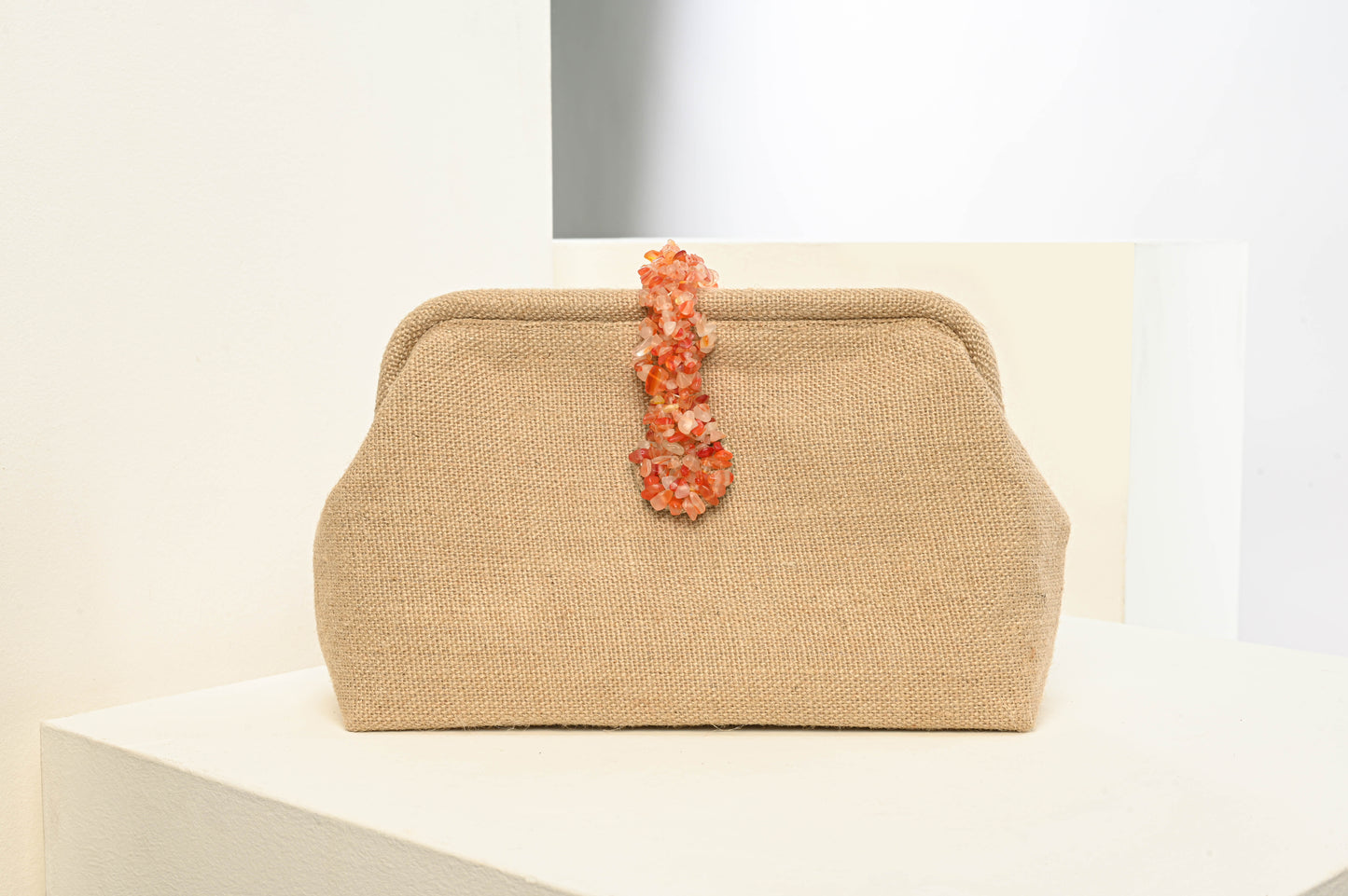 Linen Clutch- Orange Stones - Gabrielle