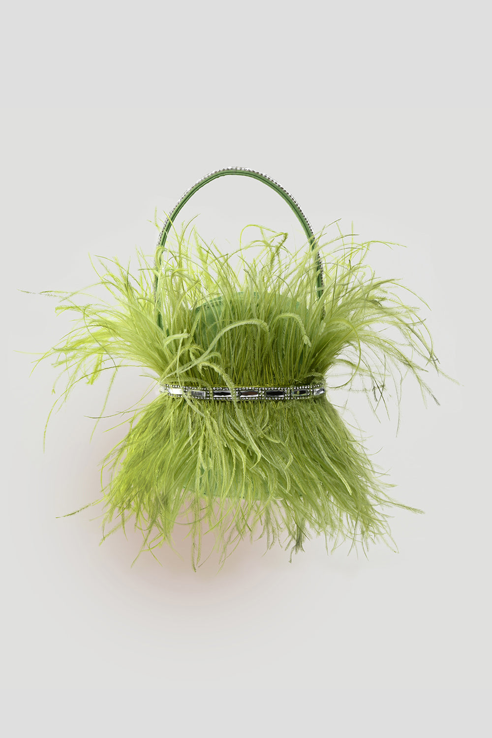 green feather evening bag